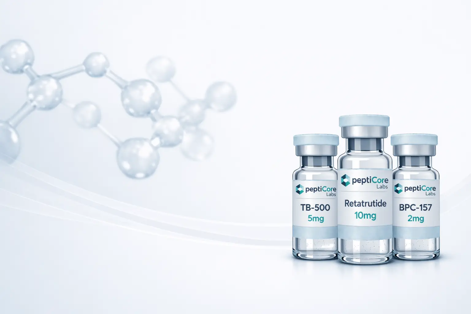 Research peptide vials in a laboratory setting